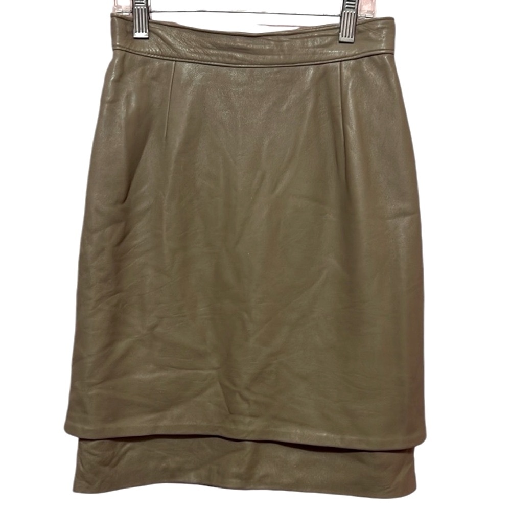 Vintage 1980s Bagatelle  Green Leather Pencil Skirt. XS/Size 4 (Fits Like a 0)